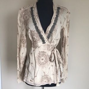 Burning Torch Wrap Embroidered Blouse